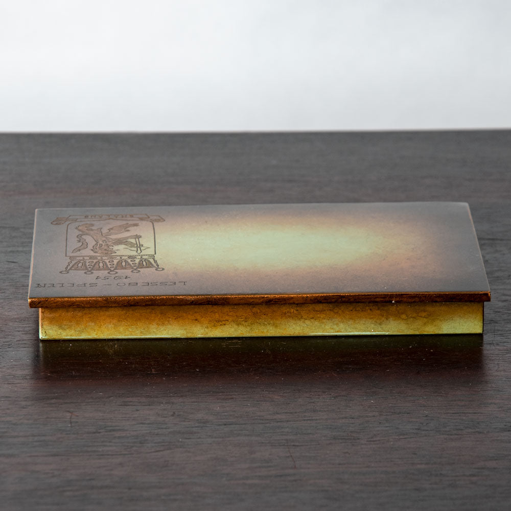 Ystad Brons, Sweden, engraved bronze box with wood interior J1043