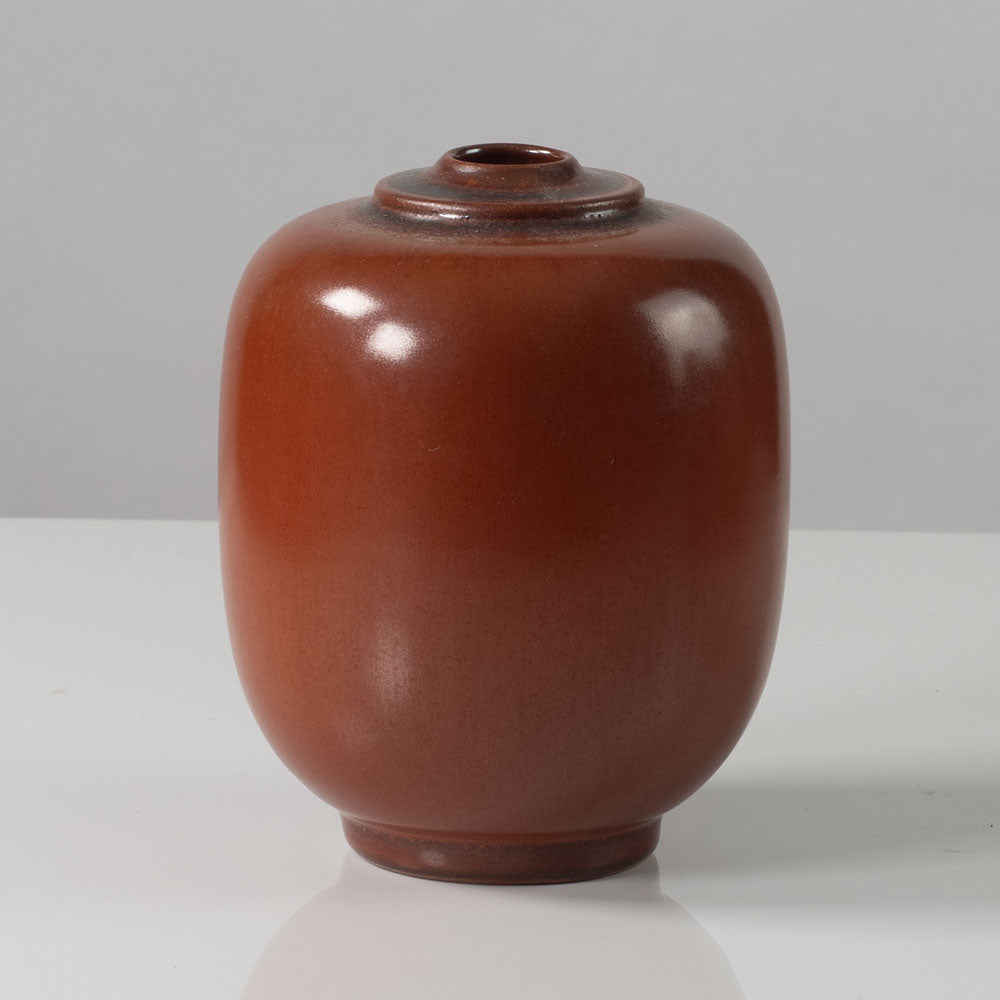 Erich and Ingrid Triller for Tobo, Sweden, unique stoneware vase with matte reddish brown glaze H1416
