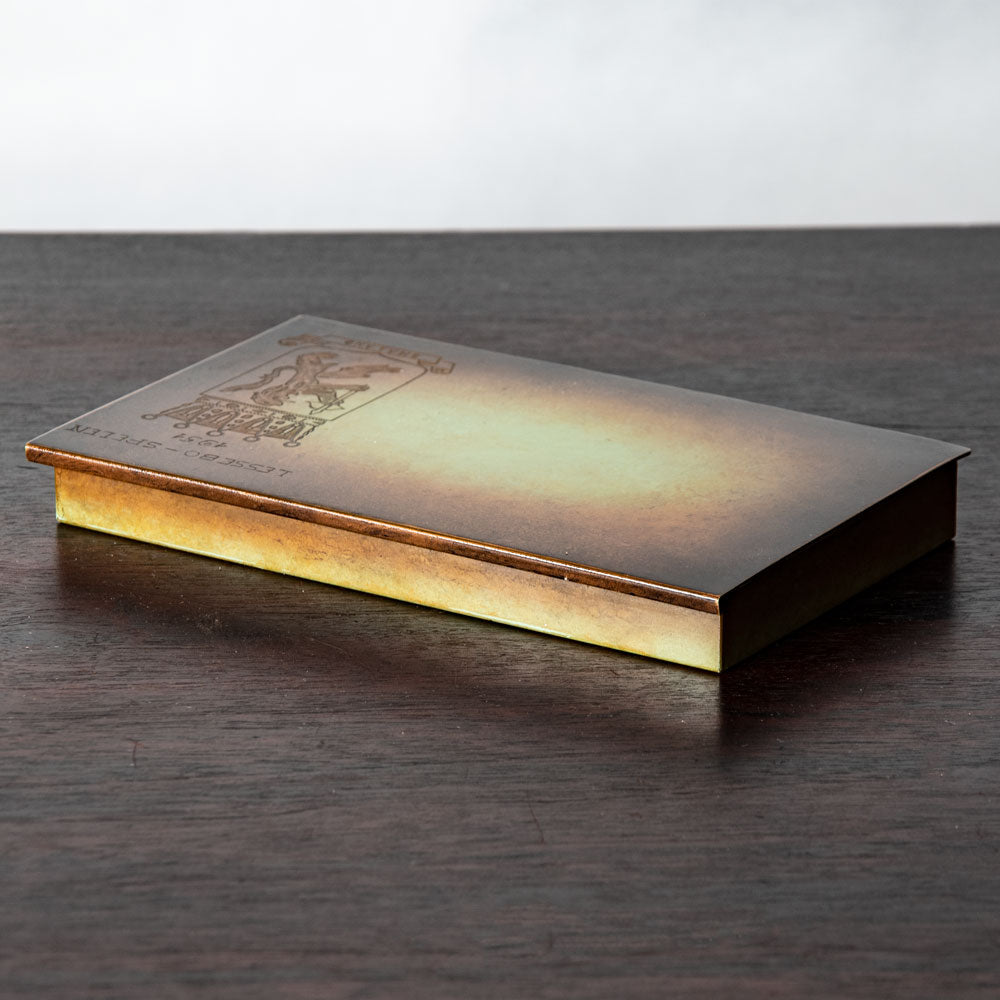 Ystad Brons, Sweden, engraved bronze box with wood interior J1043