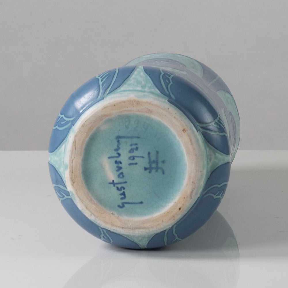 Josef Ekberg for Gustavsberg, Sweden, unique carved art nouveau stoneware vase K2736