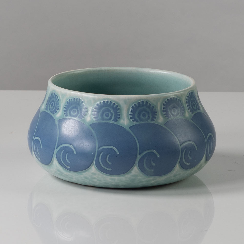 Josef Ekberg for Gustavsberg, Sweden, unique carved art nouveau stoneware bowl L3233