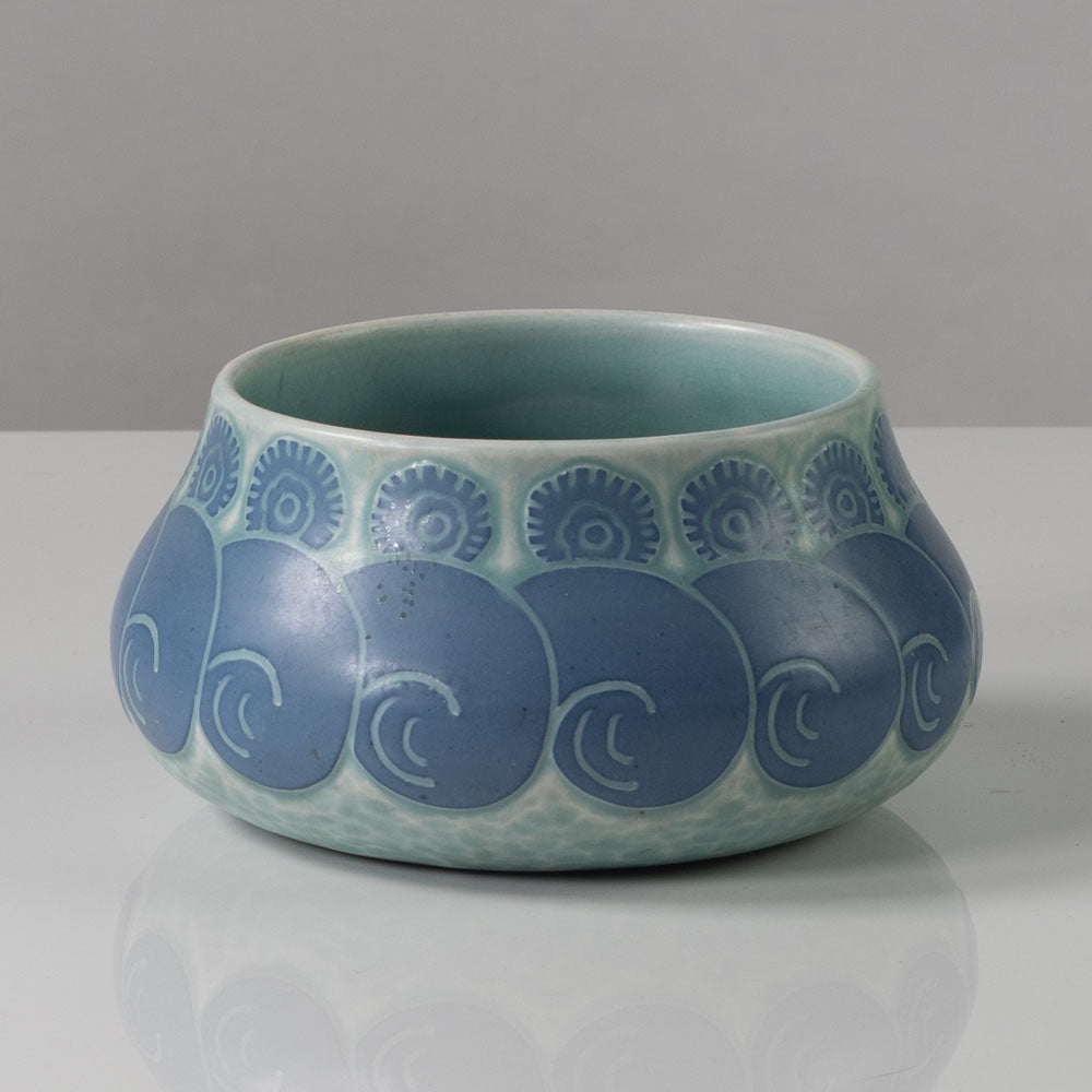 Josef Ekberg for Gustavsberg, Sweden, unique carved art nouveau stoneware bowl L3233