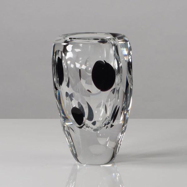 Vicke Lindstrand for Kosta, Sweden, clear glass vase with black