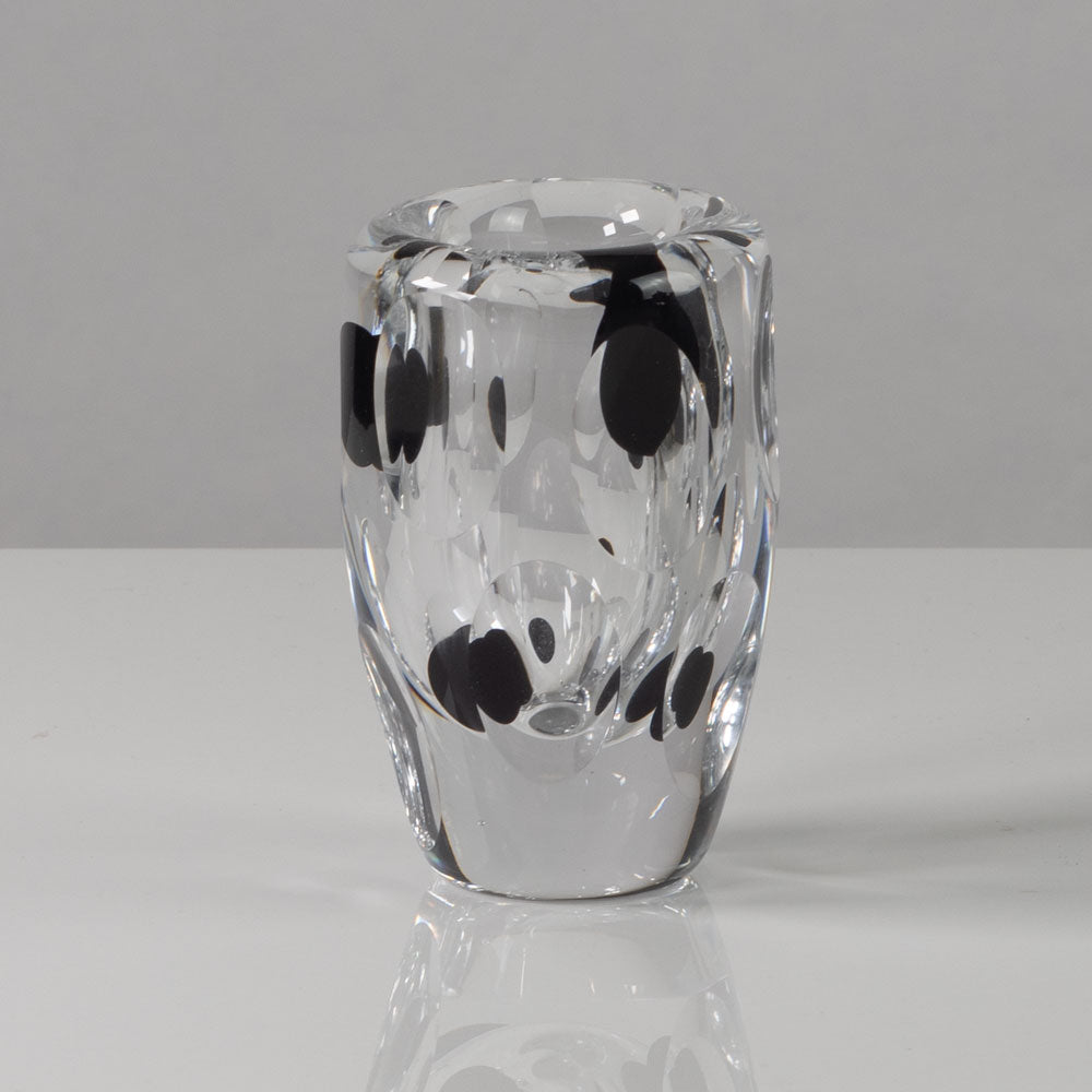 Vicke Lindstrand for Kosta, Sweden, clear glass vase with black spots L3206