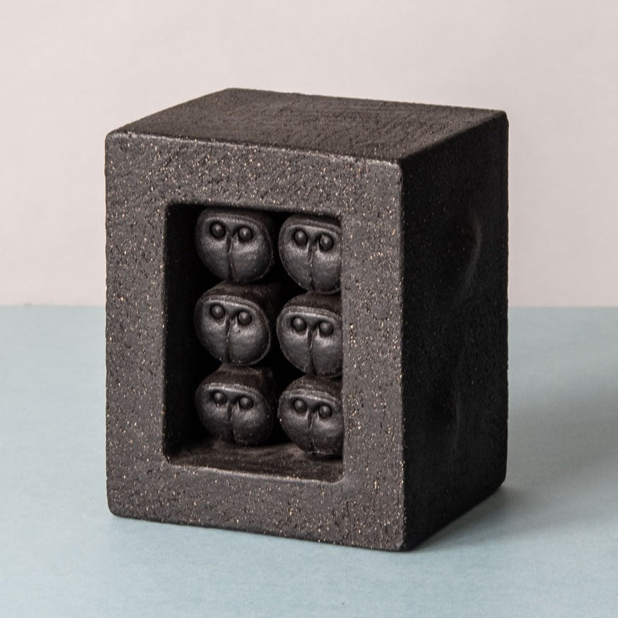 Rolf Overberg, Germany, stoneware cube with tiny owls J1118
