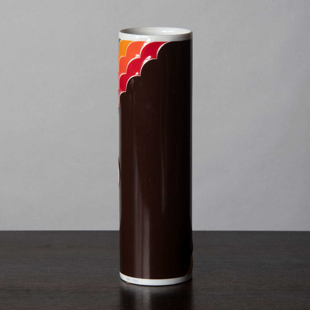 Natalie Sapone for Rosenthal, Germany, cylindrical porcelain vase with brown, orange and red glaze H1422