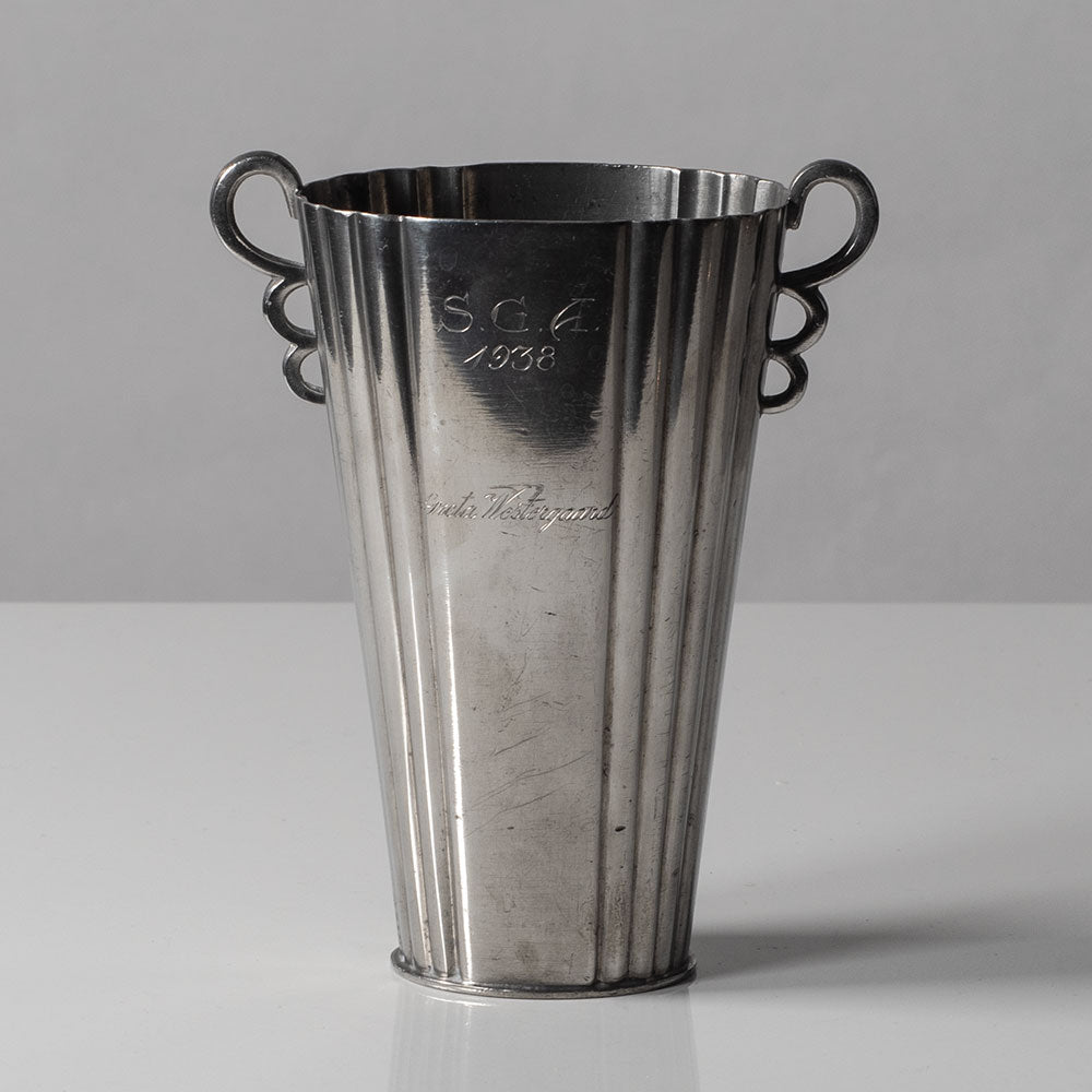 CG Hallberg, Sweden, pewter handled vase L3204