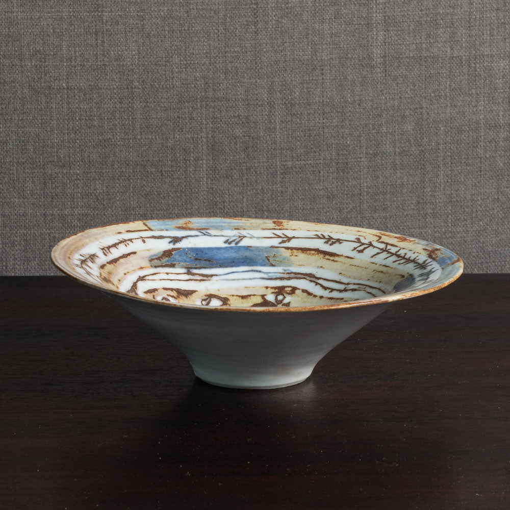 Marianne de Trey, UK, unique porcelain bowl with blue and brown pattern to interior M4347