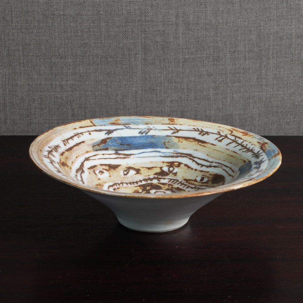 Marianne de Trey, UK, unique porcelain bowl with blue and brown pattern to interior M4347
