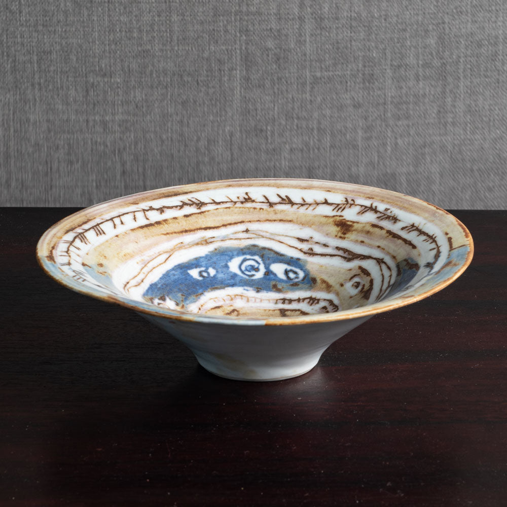 Marianne de Trey, UK, unique porcelain bowl with blue and brown pattern to interior M4347