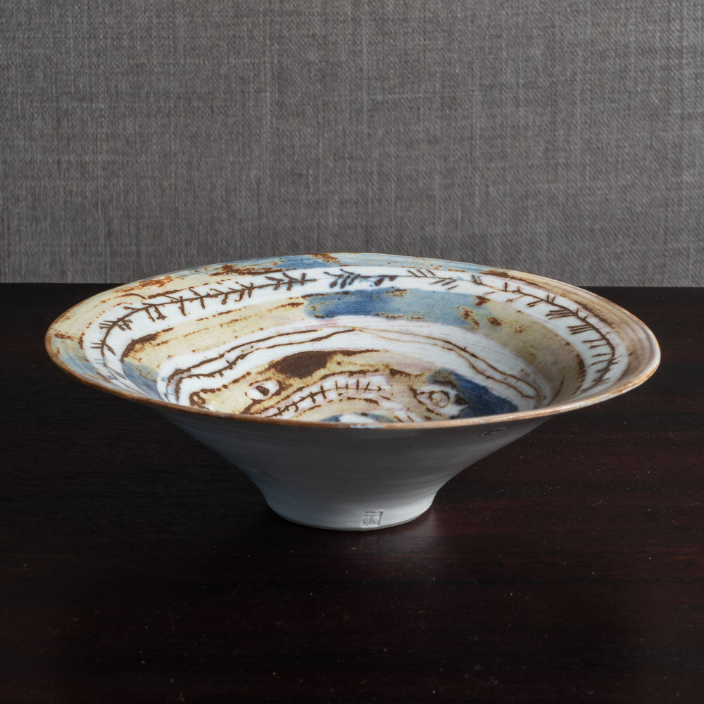 Marianne de Trey, UK, unique porcelain bowl with blue and brown pattern to interior M4347