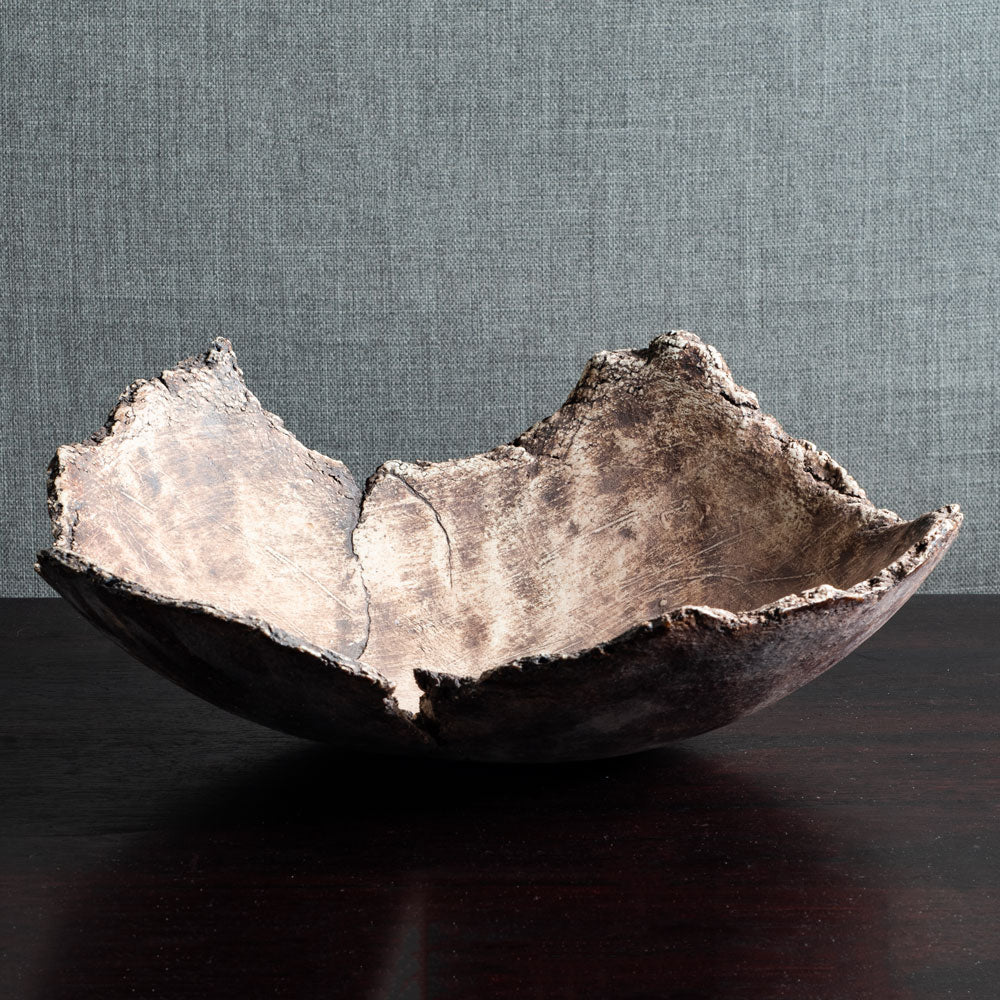 Ulla Viotti, Sweden, large unique stoneware bowl with unglaze brown matte surface M4382