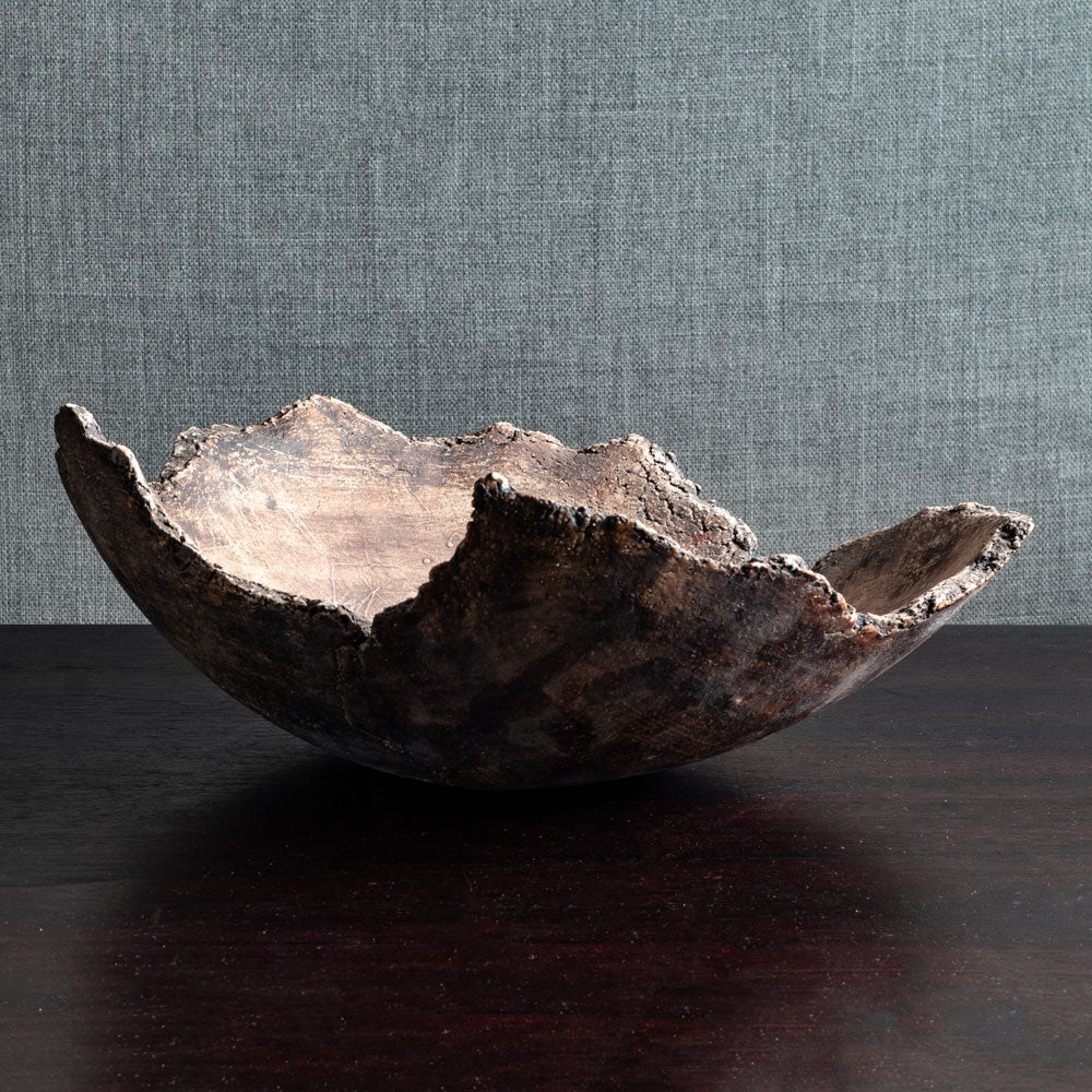 Ulla Viotti, Sweden, large unique stoneware bowl with unglaze brown matte surface M4382