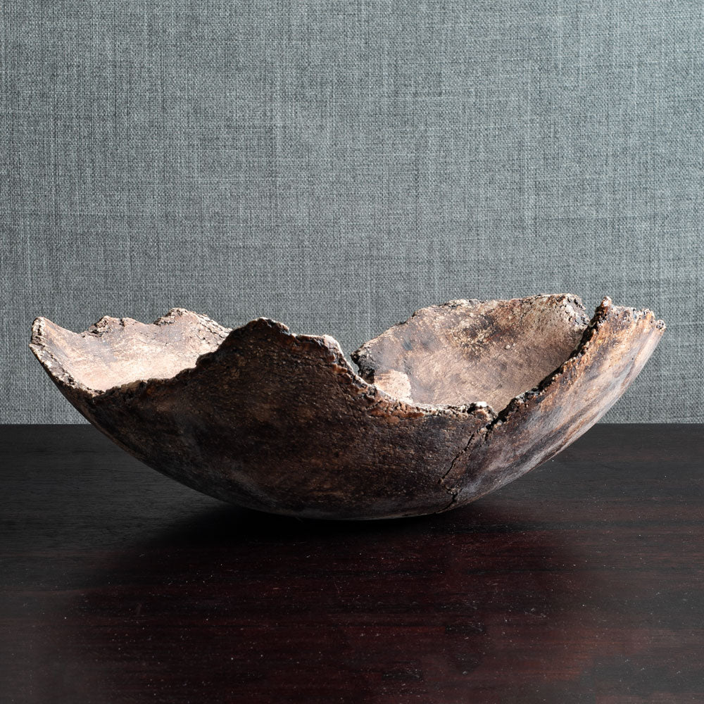 Ulla Viotti, Sweden, large unique stoneware bowl with unglaze brown matte surface M4382