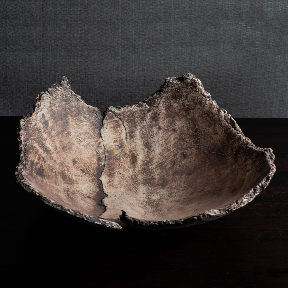 Ulla Viotti, Sweden, large unique stoneware bowl with unglaze brown matte surface M4382