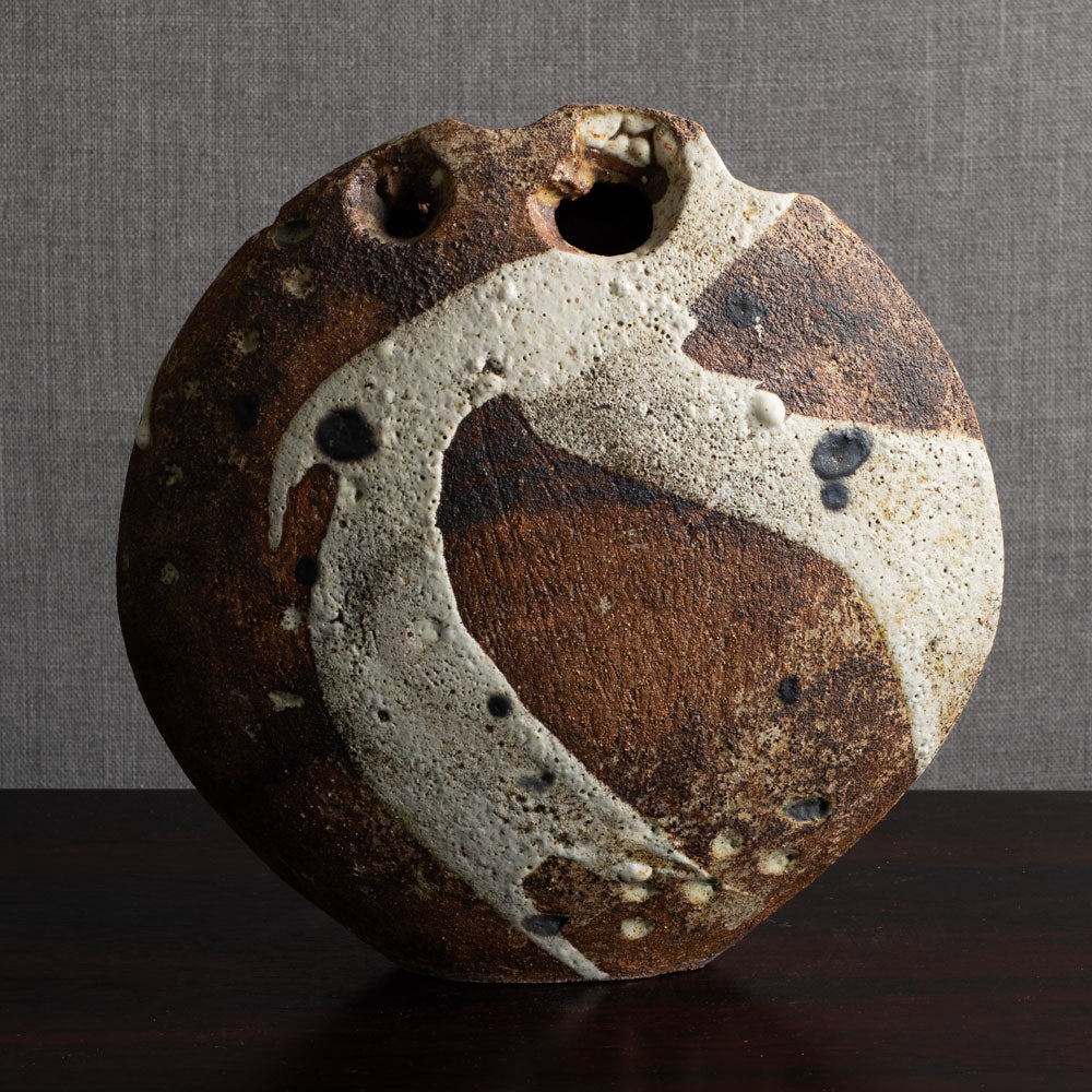 Robert Fournier, UK, round multi-opening vase with thick volcanic glaze M4357