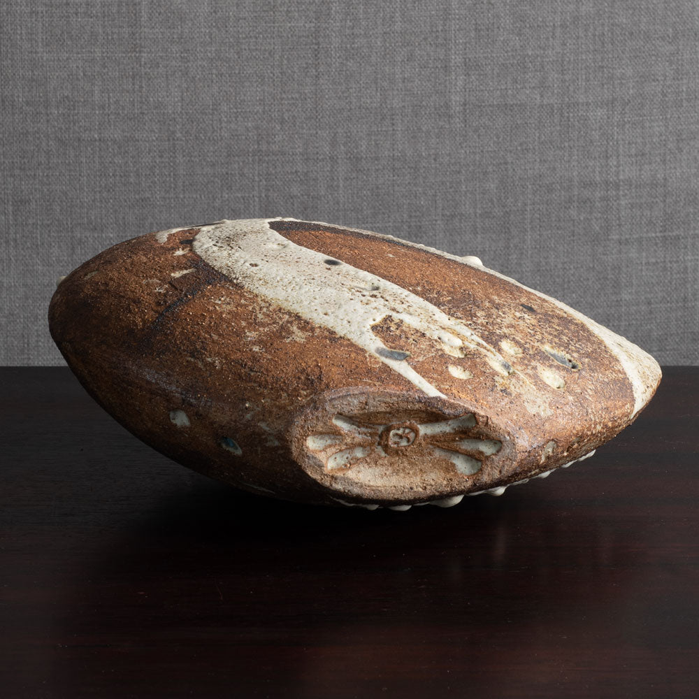 Robert Fournier, UK, round multi-opening vase with thick volcanic glaze M4357