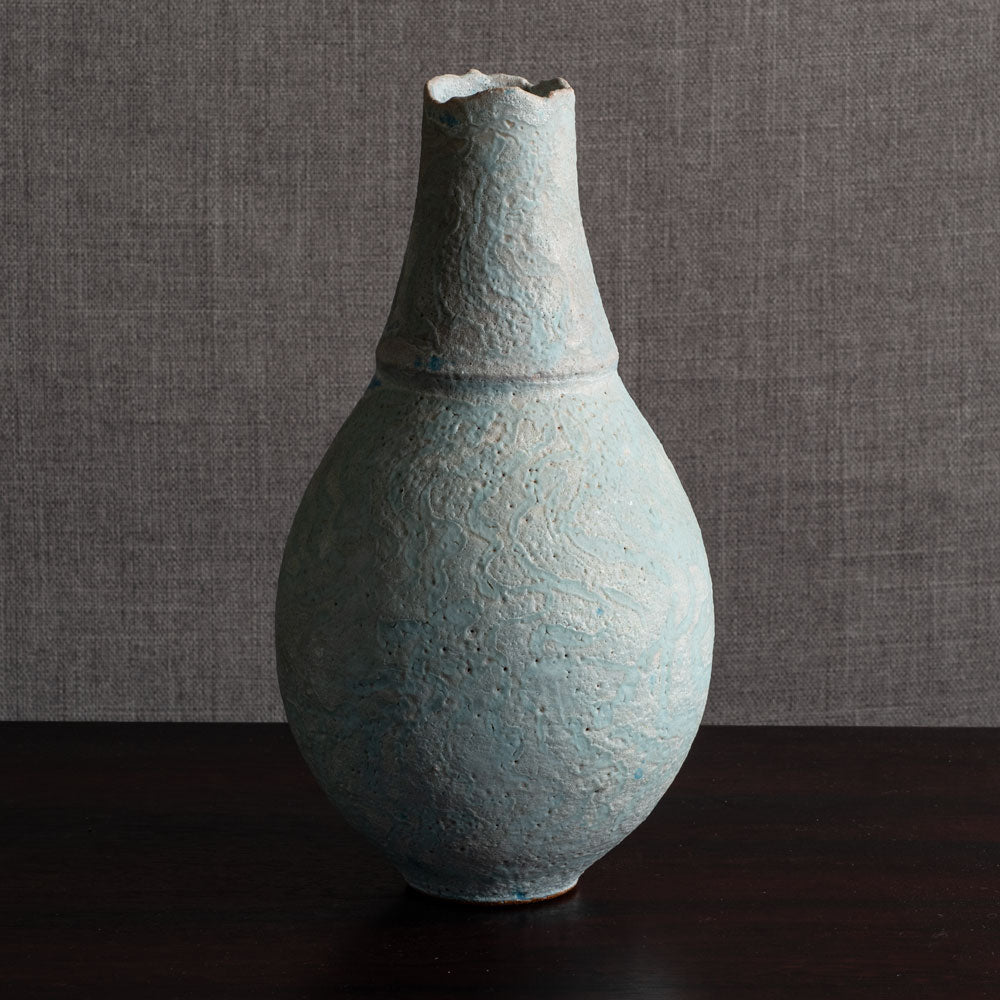 Peter Frasier Beard, UK, stoneware textured vase with blue glaze M4351