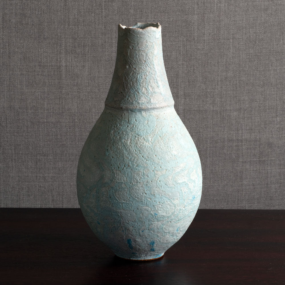 Peter Frasier Beard, UK, stoneware textured vase with blue glaze M4351