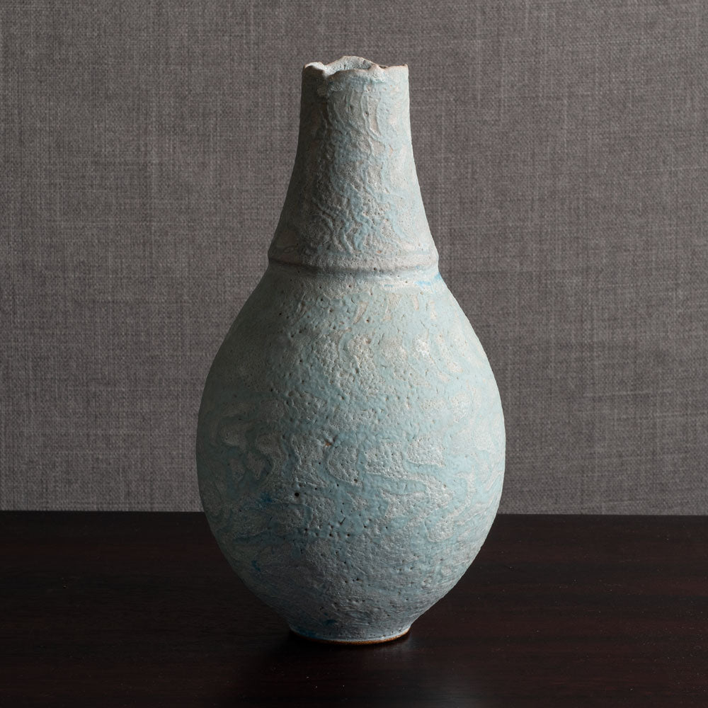 Peter Frasier Beard, UK, stoneware textured vase with blue glaze M4351