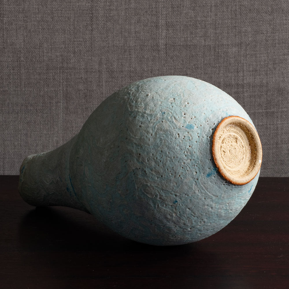 Peter Frasier Beard, UK, stoneware textured vase with blue glaze M4351