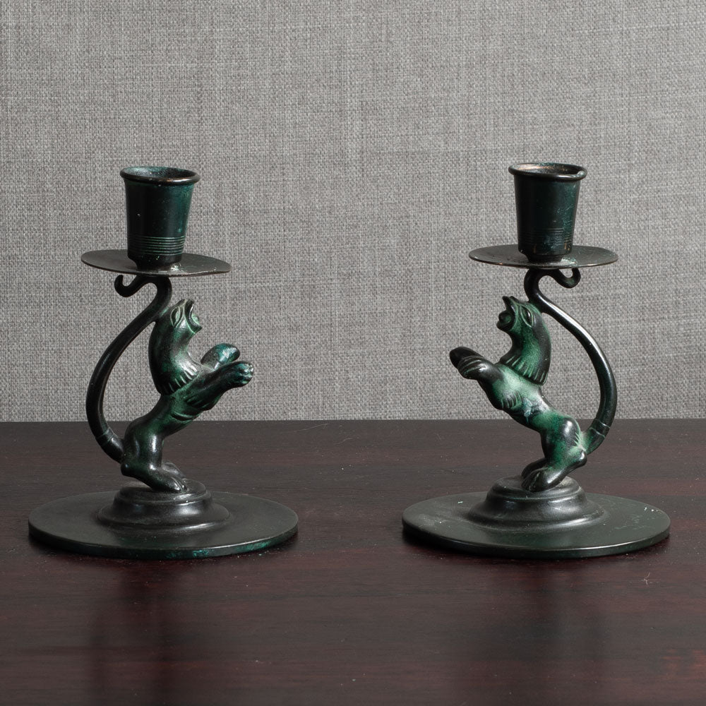 Nils Fougstedt, FAK Brons, pair of lion candlesticks in light bronze L3928