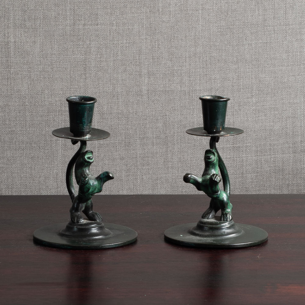Nils Fougstedt, FAK Brons, pair of lion candlesticks in light bronze L3928