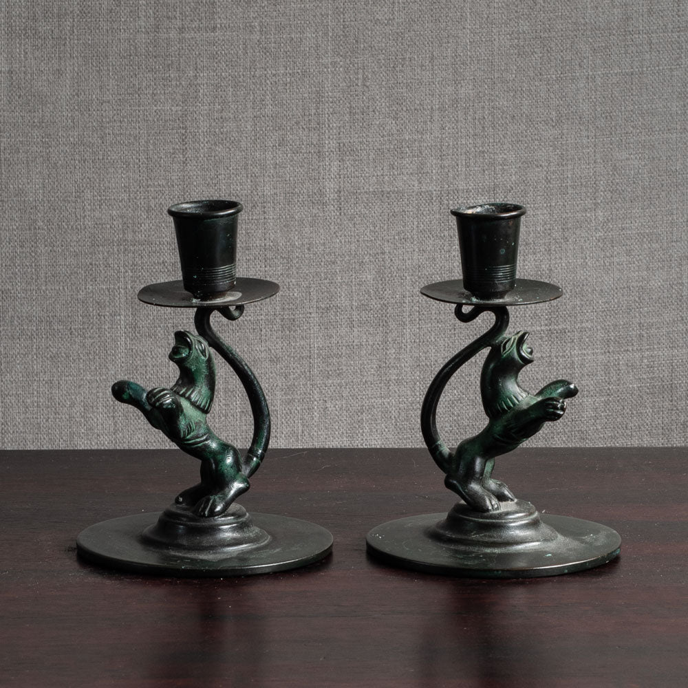 Nils Fougstedt, FAK Brons, pair of lion candlesticks in light bronze L3928