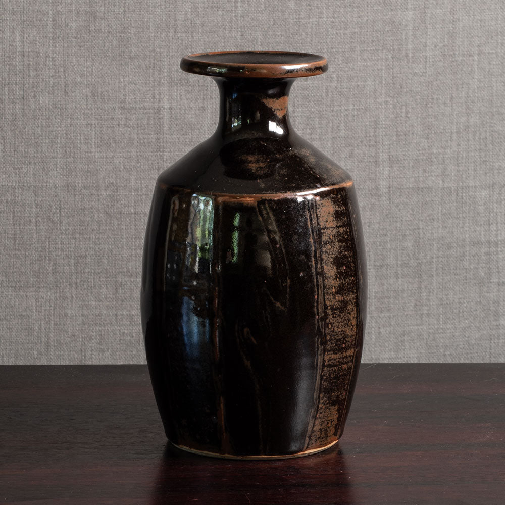 David Leach, Lowerdown Pottery, UK, unique stoneware vase with tenmoku glaze M4337