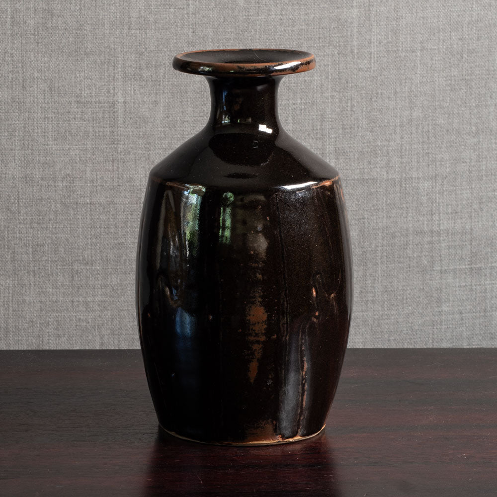 David Leach, Lowerdown Pottery, UK, unique stoneware vase with tenmoku glaze M4337
