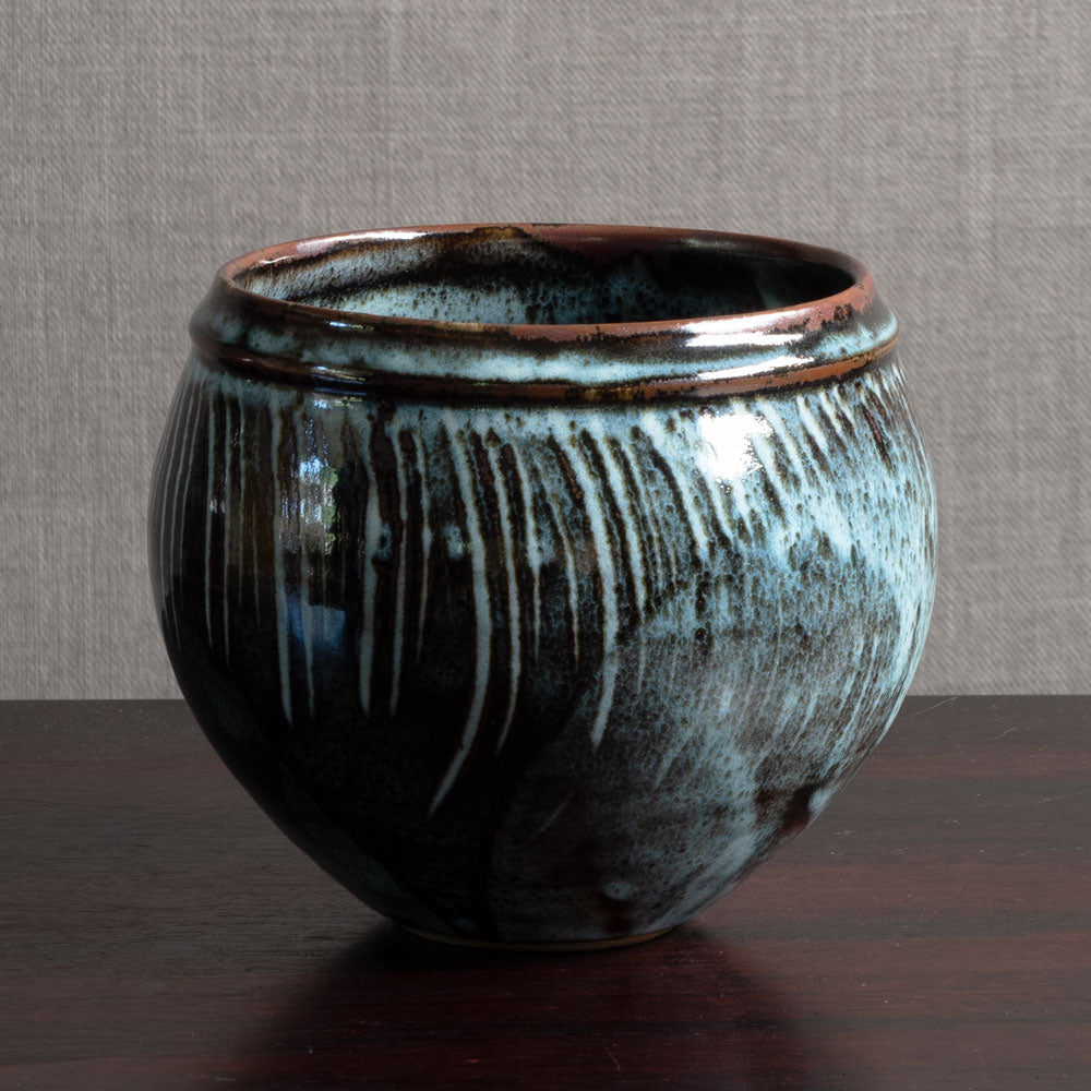 David Leach, Lowerdown Pottery, UK, unique stoneware bowl with tenmoku glaze M4336