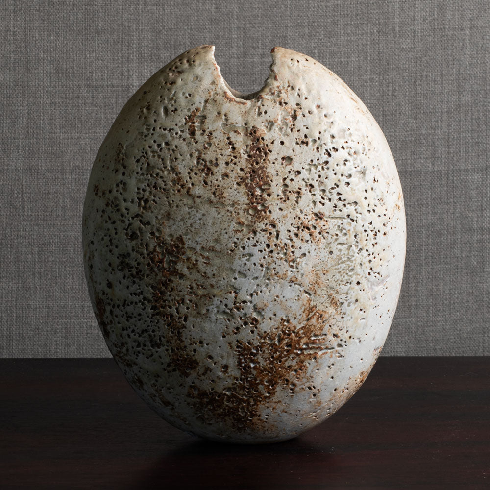 Alan Wallwork, UK, flattened stoneware pod form vase M4310