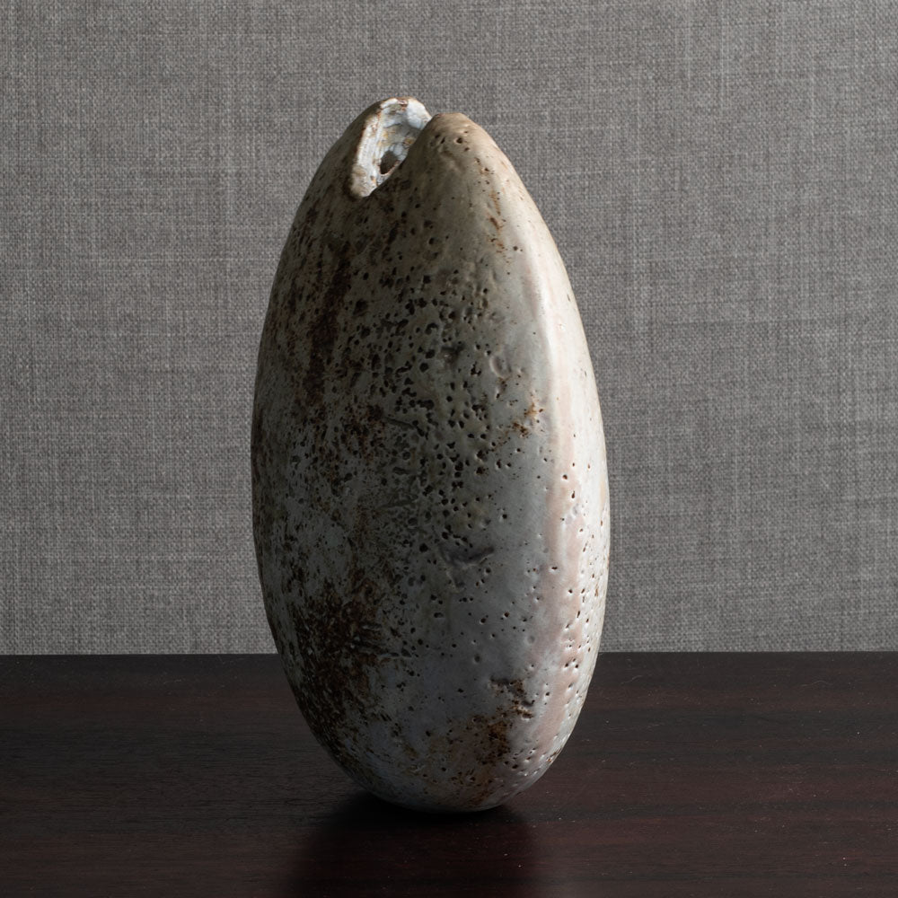 Alan Wallwork, UK, flattened stoneware pod form vase M4310