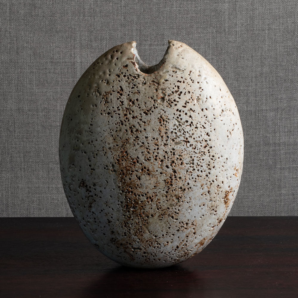 Alan Wallwork, UK, flattened stoneware pod form vase M4310