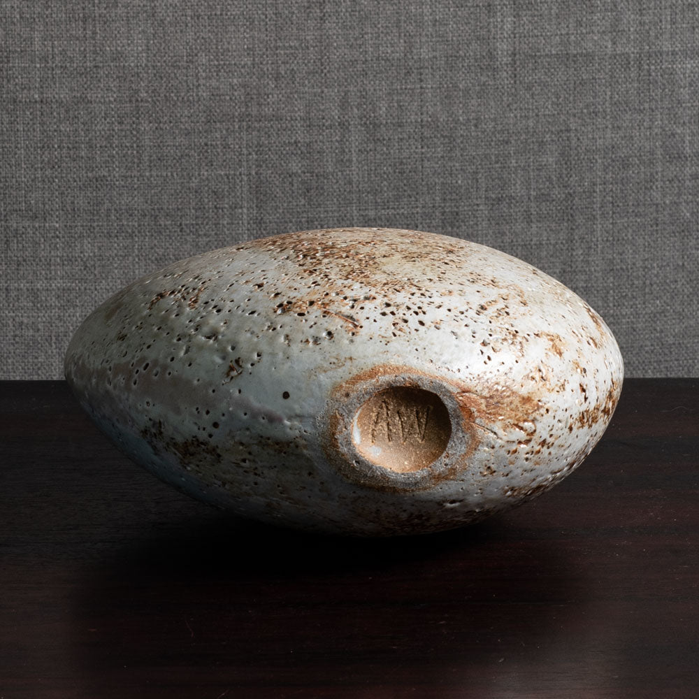 Alan Wallwork, UK, flattened stoneware pod form vase M4310
