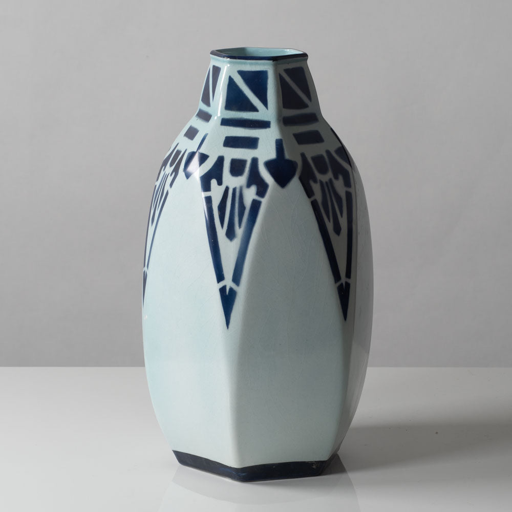 Rörstrand, Sweden, unique stoneware vase with art nouveau pattern in blue and white L3067