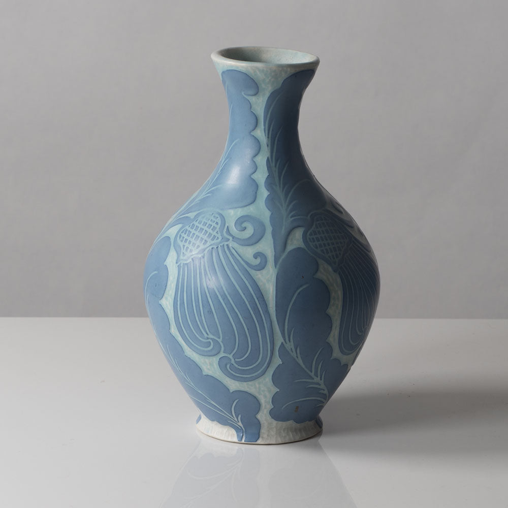 Josef Ekberg for Gustavsberg, Sweden, unique carved art nouveau stoneware vase L3230