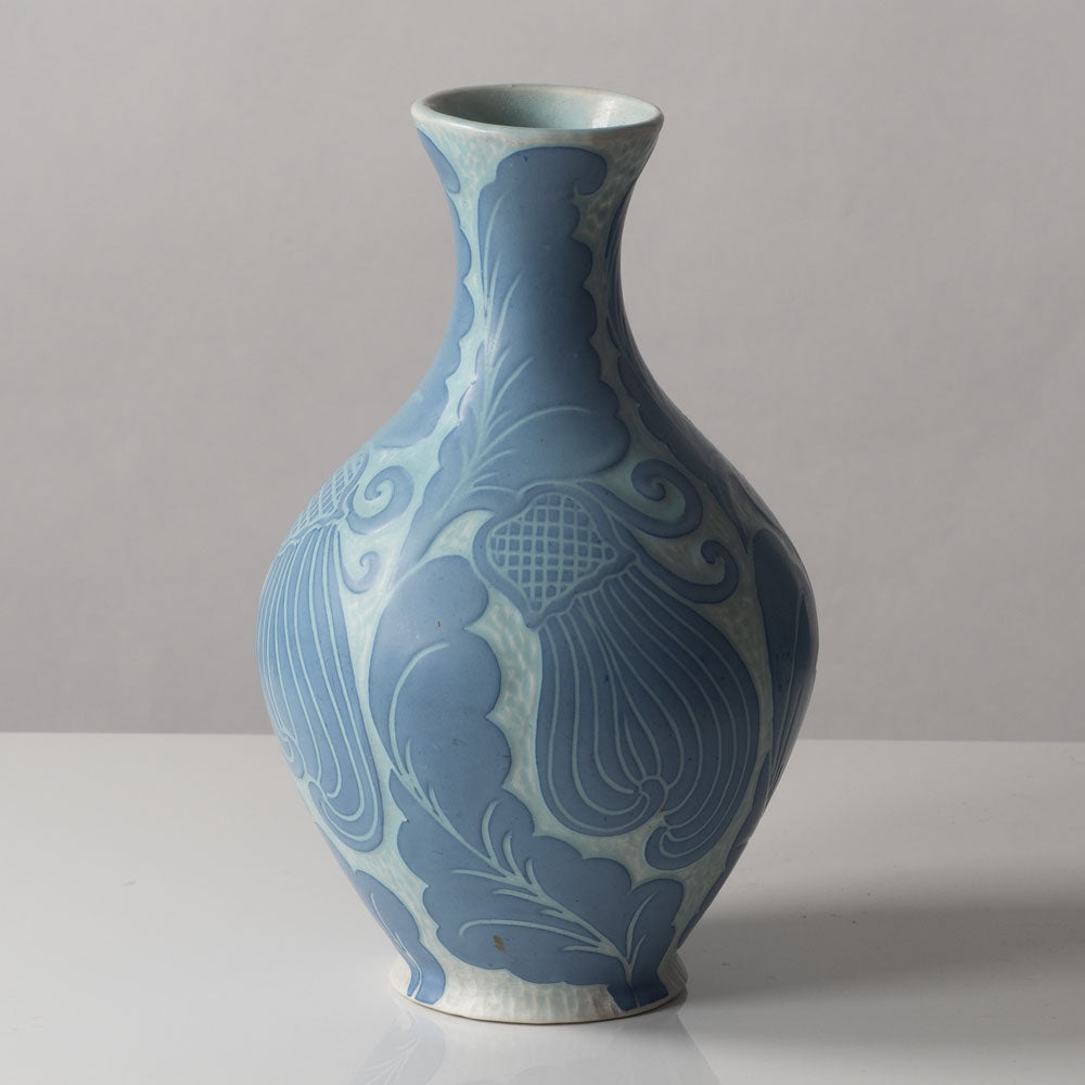 Josef Ekberg for Gustavsberg, Sweden, unique carved art nouveau stoneware vase L3230