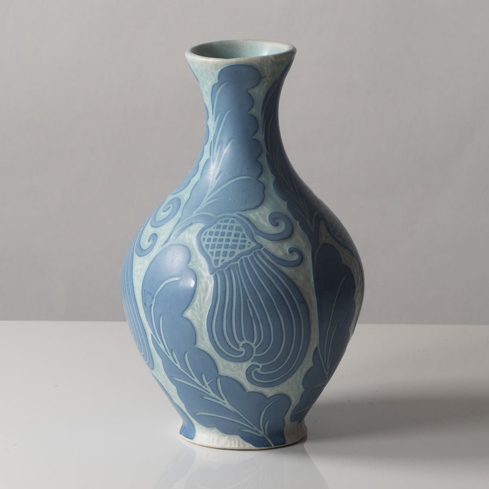 Josef Ekberg for Gustavsberg, Sweden, unique carved art nouveau stoneware vase L3230
