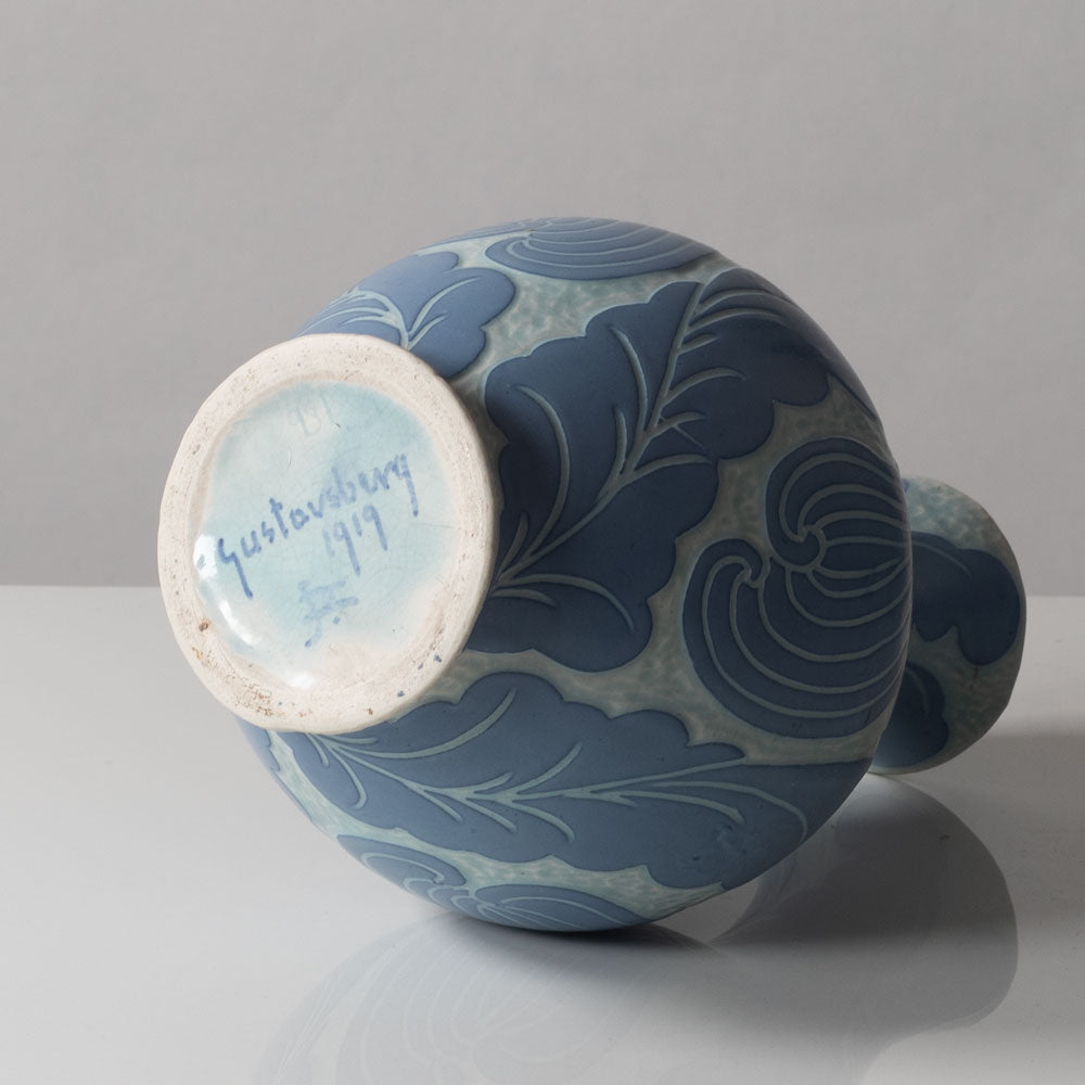 Josef Ekberg for Gustavsberg, Sweden, unique carved art nouveau stoneware vase L3230