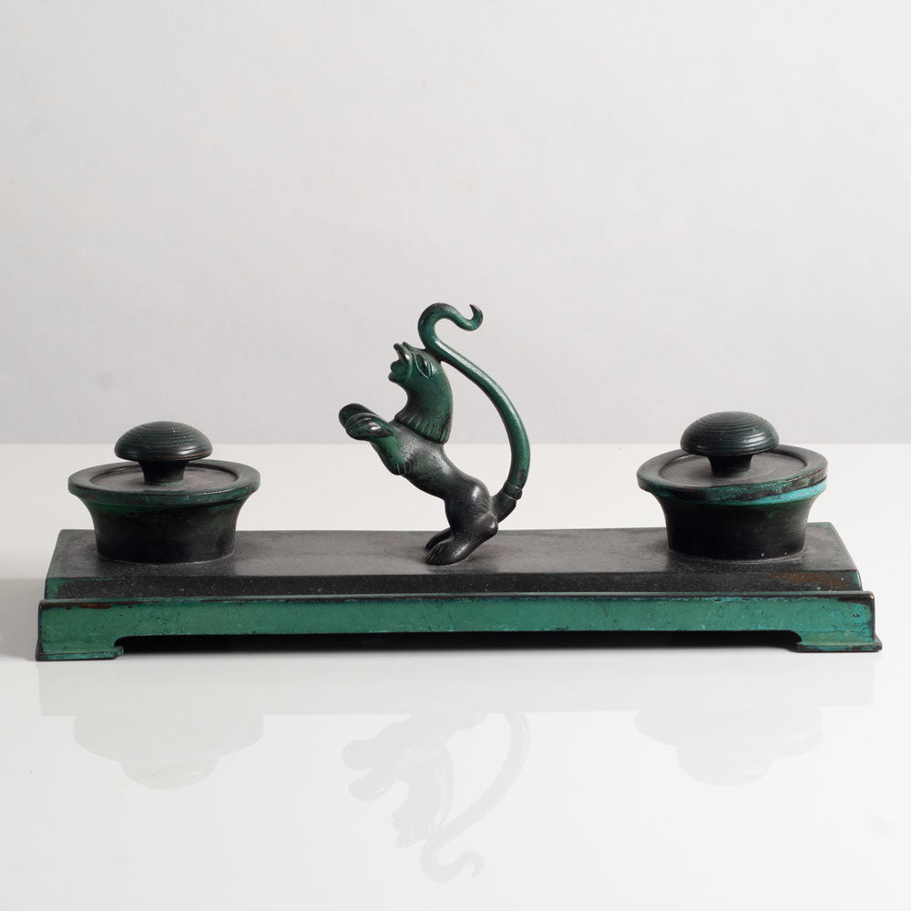 Nils Fougstedt, FAK Brons, Sweden, patinated bronze double inkwell L3527