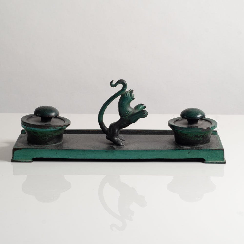 Nils Fougstedt, FAK Brons, Sweden, patinated bronze double inkwell L3527