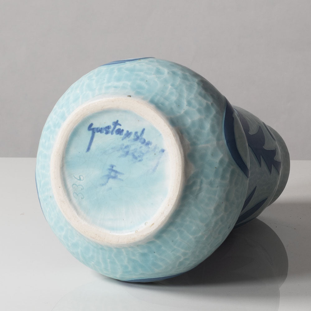 Josef Ekberg for Gustavsberg, Sweden, unique carved art nouveau stoneware vase L3094