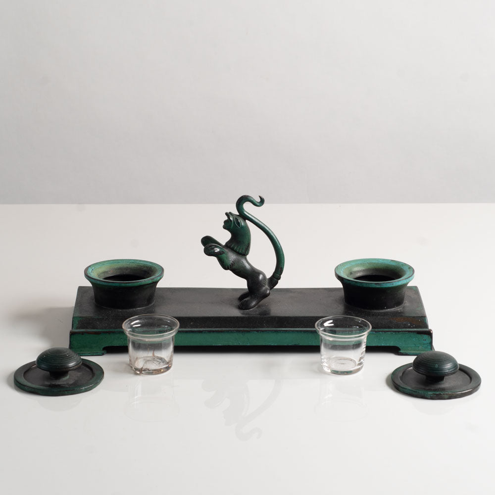 Nils Fougstedt, FAK Brons, Sweden, patinated bronze double inkwell L3527
