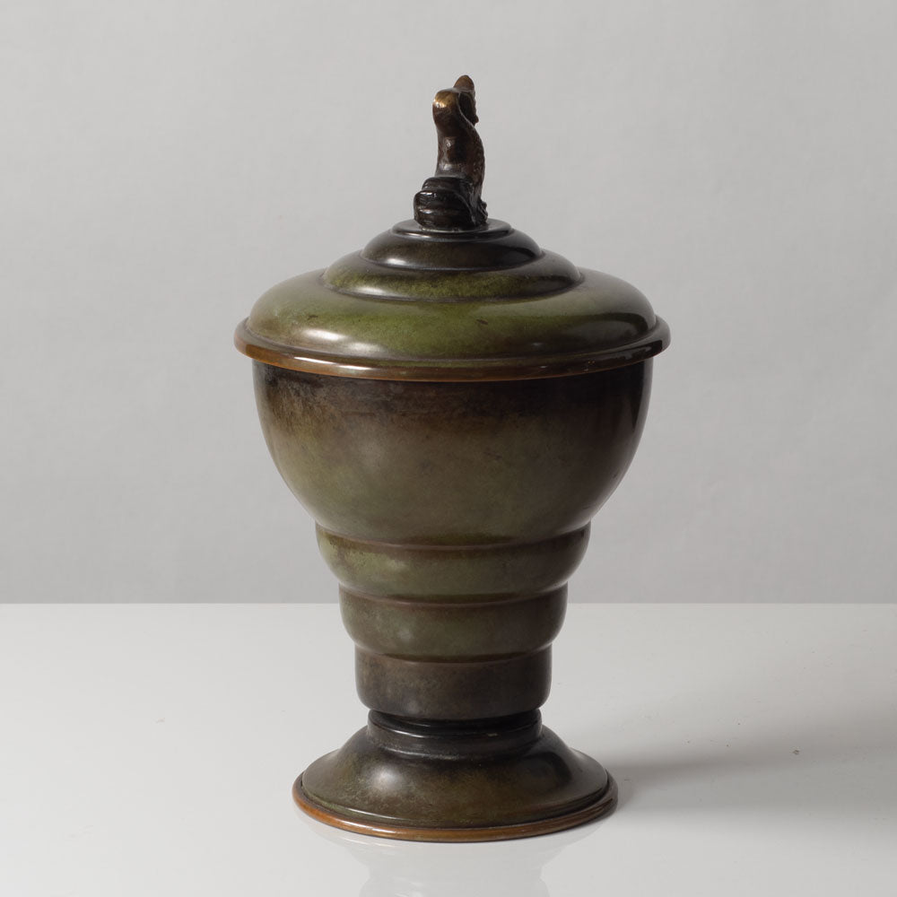 Aegte Bronce Ildfast, Denmark, bronze lidded urn with fish figure to lid L3169