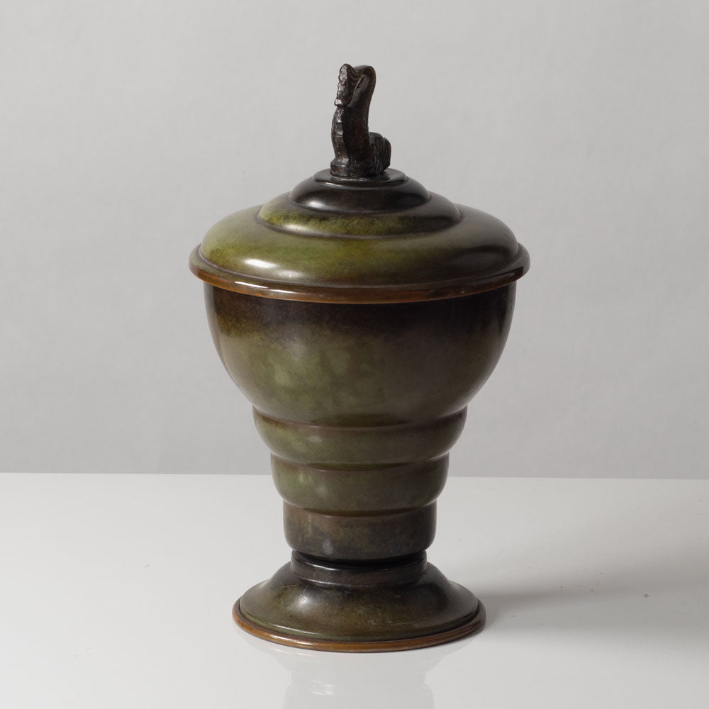 Aegte Bronce Ildfast, Denmark, bronze lidded urn with fish figure to lid L3169