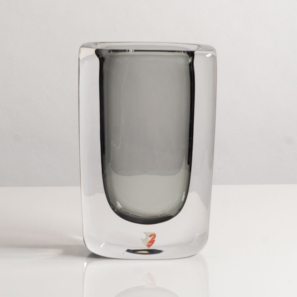 Nils Landberg for Orrefors, Sweden, light gray rectangular sommerso vase M4210