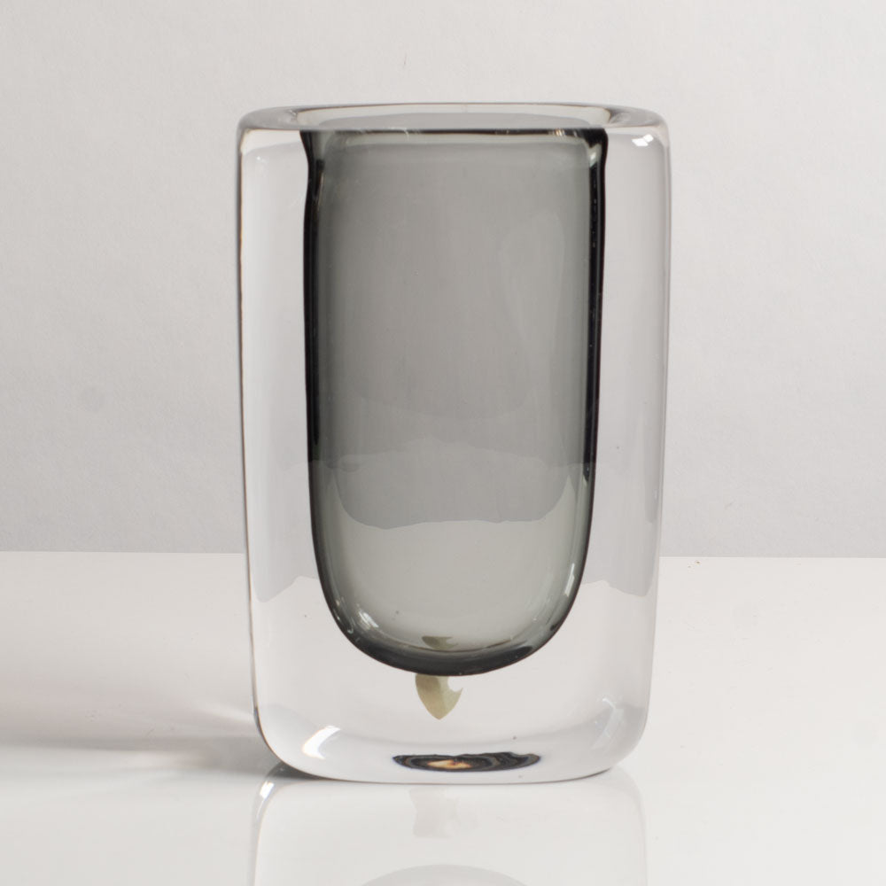 Nils Landberg for Orrefors, Sweden, light gray rectangular sommerso vase M4210