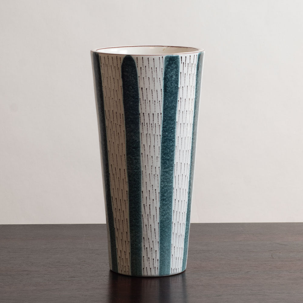 Stig Lindberg for Gustavsberg, Sweden, faiance vase with black, turquoise and white decoration L3949
