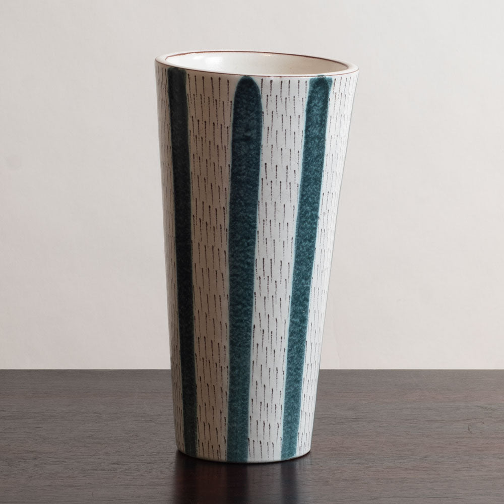 Stig Lindberg for Gustavsberg, Sweden, faiance vase with black, turquoise and white decoration L3949
